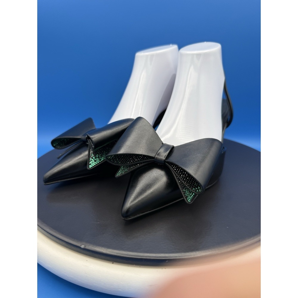 Aldo x Wicked Defy Womens Sz 8 Black Kitten Heel Bow Pointed Toe Slingback Pumps